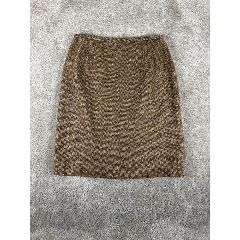 Talbots Petites Brown Herringbone Wool Silk Blend Tweed Pencil Skirt Size 6P